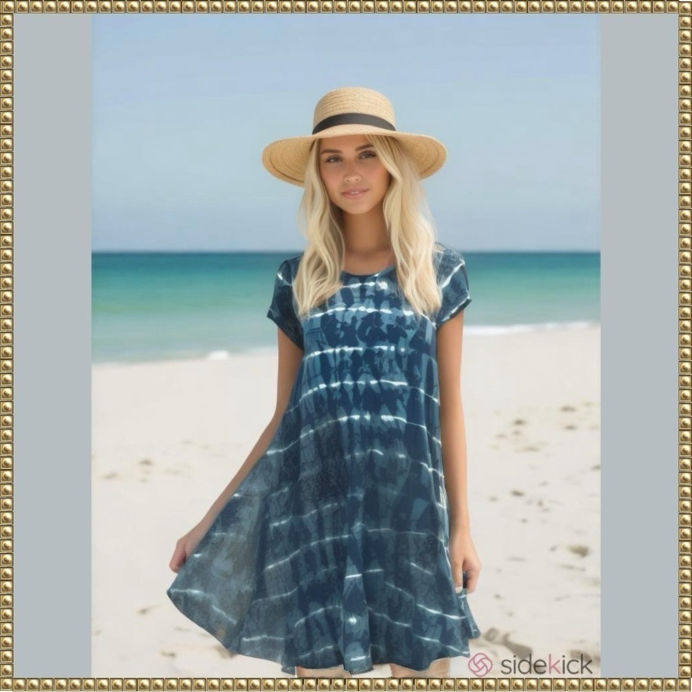 Exist Tie Dye A Line Dress Blue White Medium